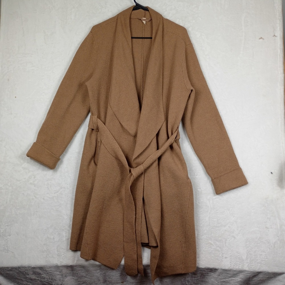 Moth Sweater Coat Women M Brown Cotton Wool Belted Draped Shawl Cardigan Boho